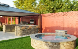 outdoor living space ideas. image of an outside kitchen and water fall