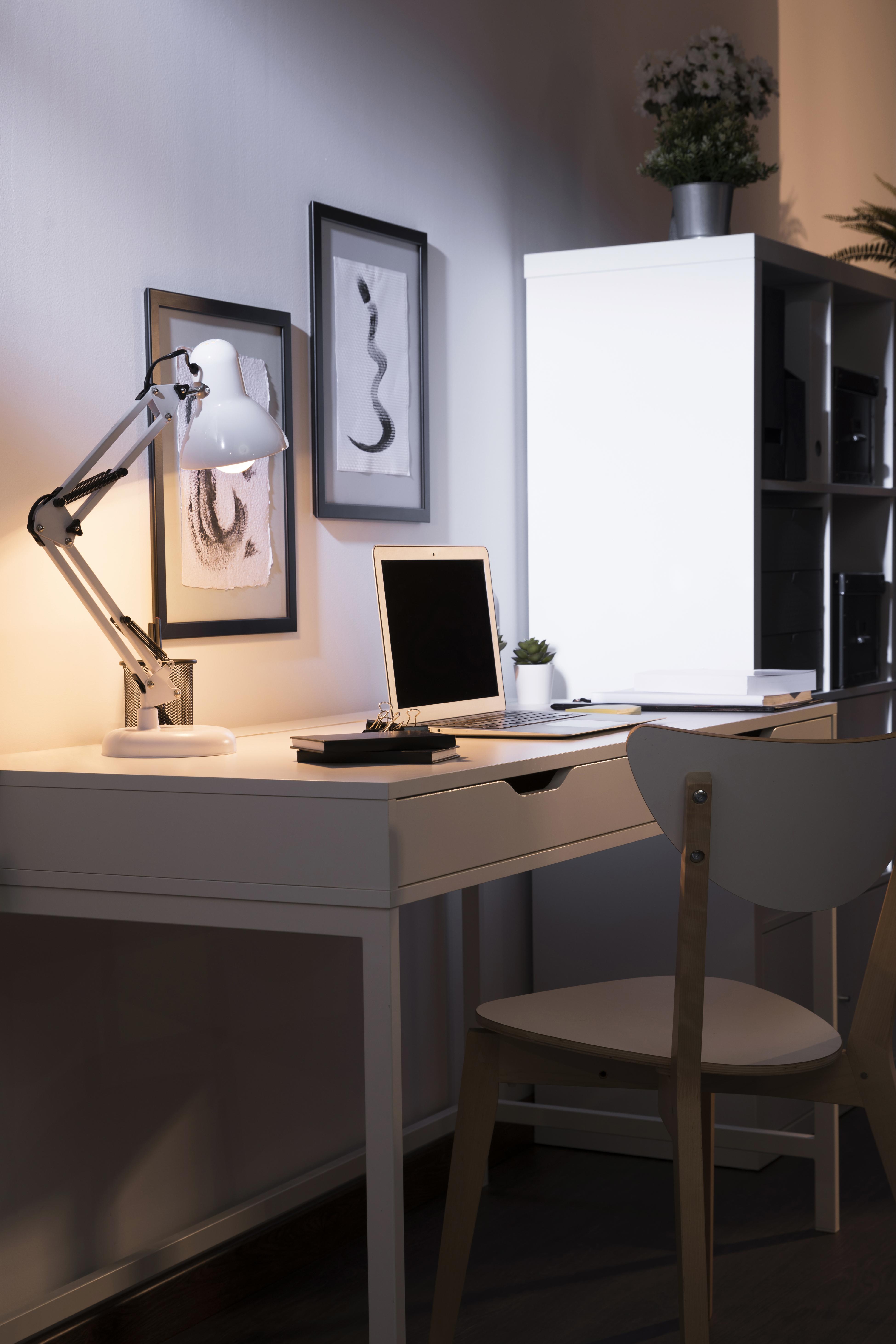 nice-organised-workspace-with-lamp home office remodeling ideas